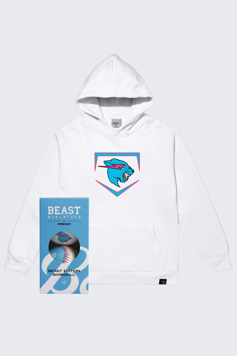 Beast Edition Plate Hoodie + 2 Pack Baseballs Bundle - White - Default / SM (6/7)