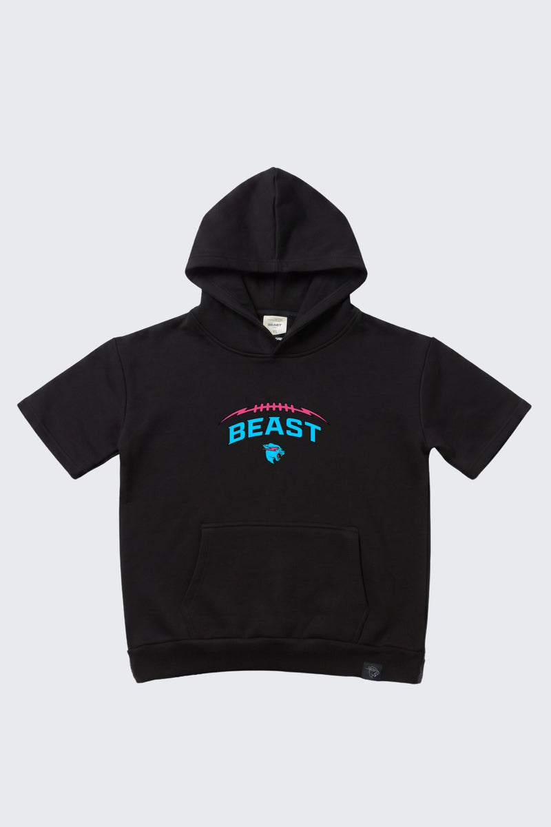Beast Football Short Sleeve Hoodie - Black / SM (6/7)