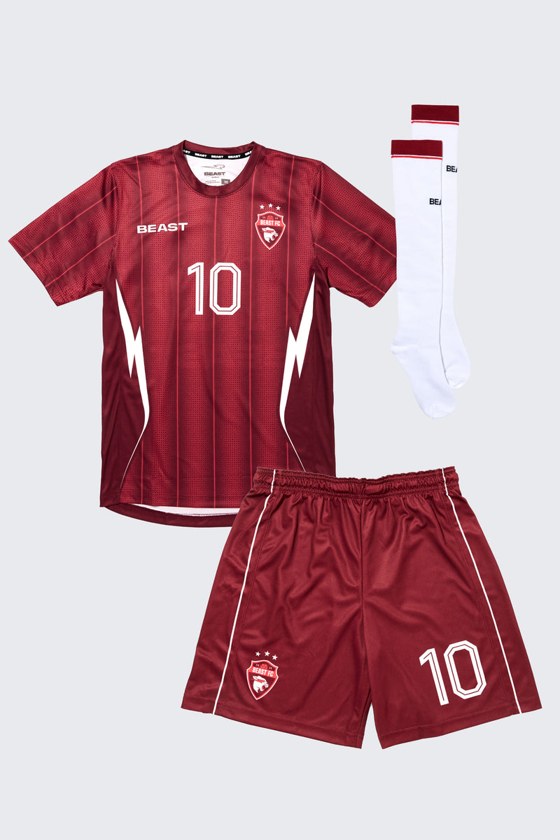 Beast FC Soccer Jersey + Shorts + Socks Kit - Red - SM (6/7) / SM (6/7)